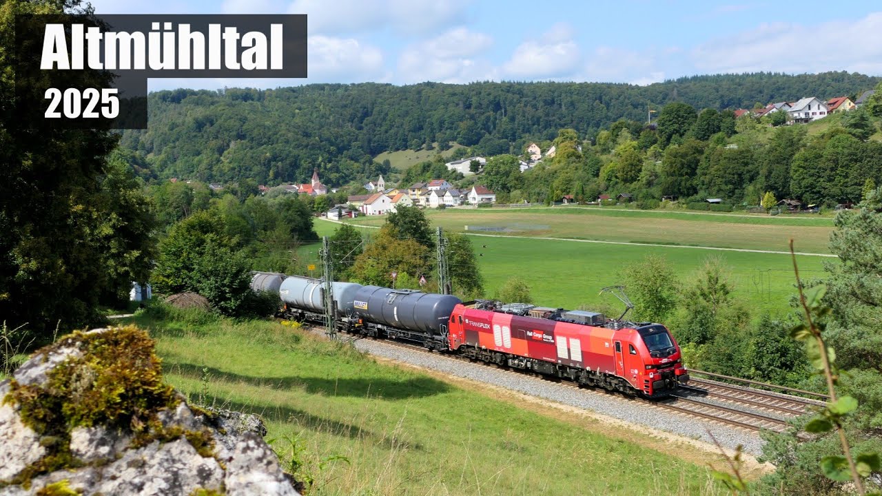 Bahnverkehr im Altmühltal: Altbau LEG 250, Adesso Rail, ÖBB/Transflex 159, NeS 159 im August 2025