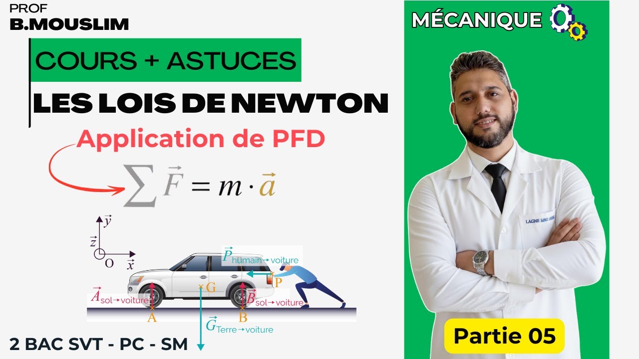 Cours + Astuces  Partie 05 - Les lois de Newton - Application de PFD - 2 BAC -  Prof B.Mouslim