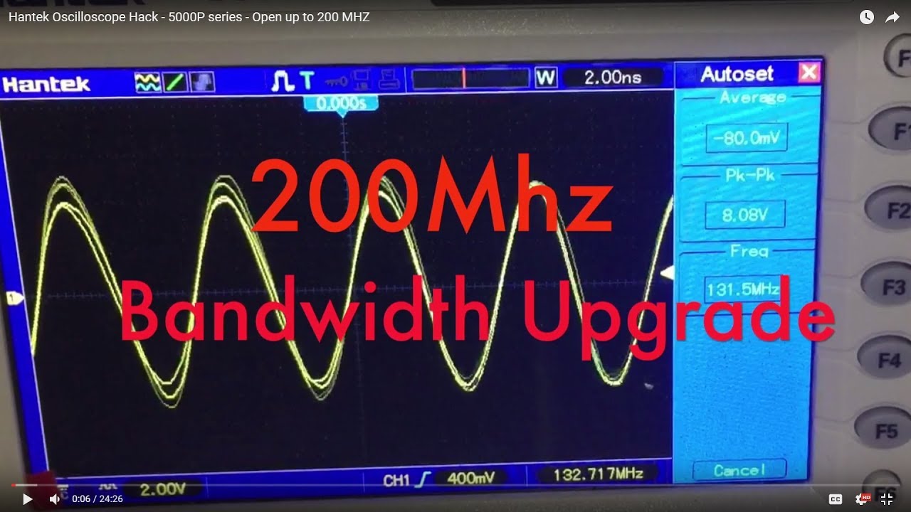 Hantek Oscilloscope Hack - 5000P series - Open up to 200 MHZ