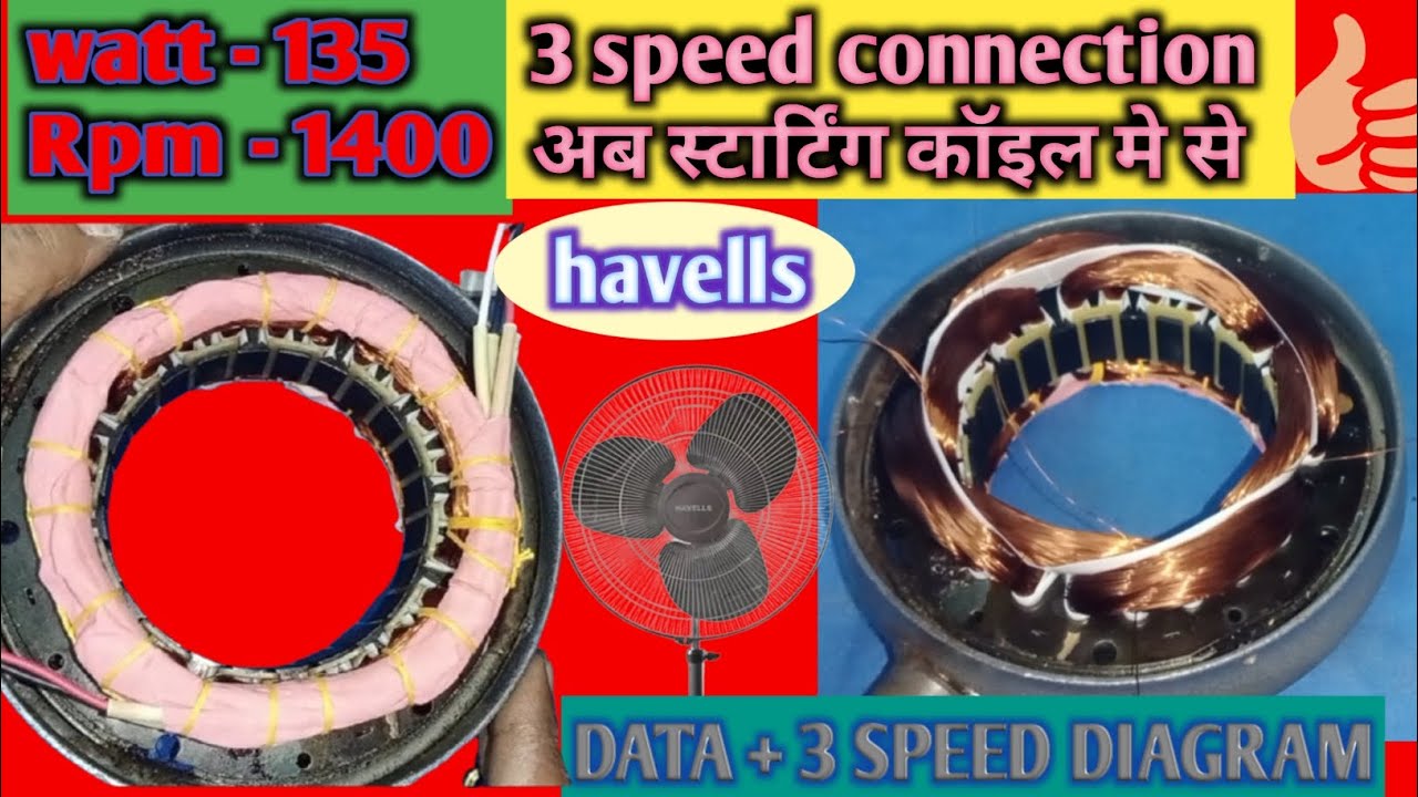 3 speed cooler motor winding!havells farata pedestal fan winding data!kvl technical