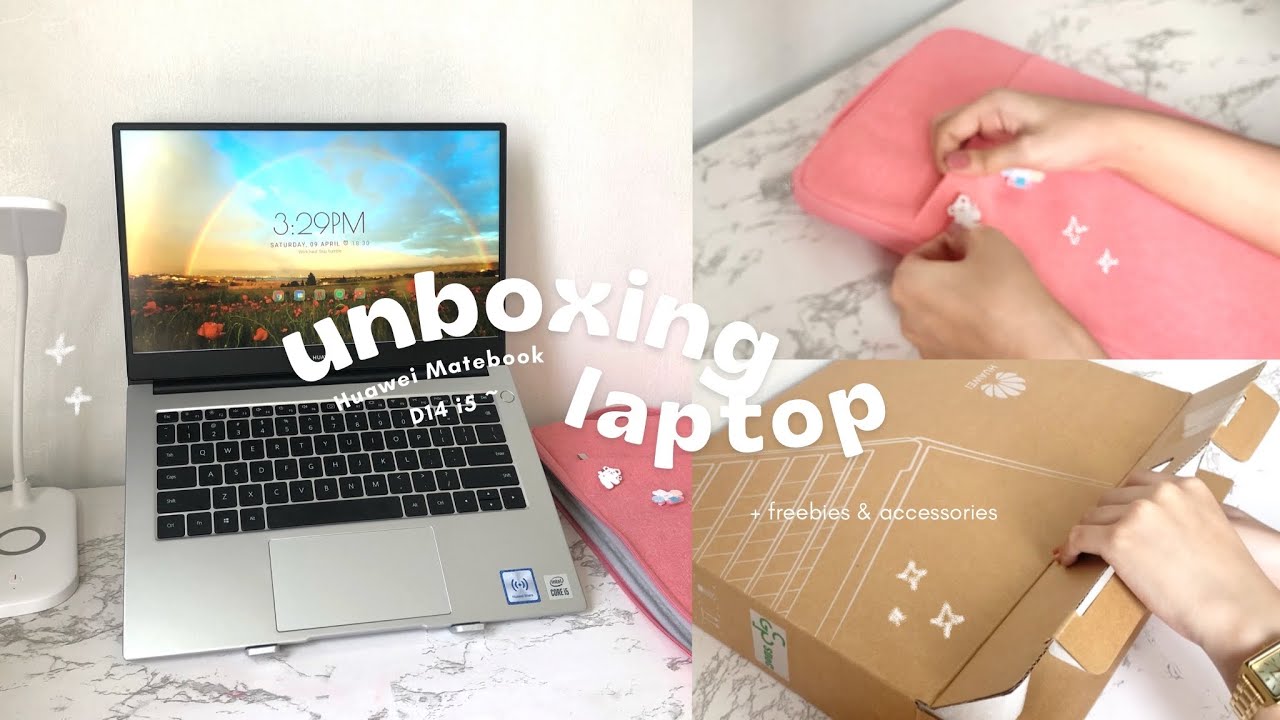 laptop unboxing 📦 | huawei matebook D14, freebies & accessories 🍃