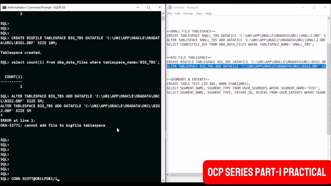 OCP | Logical and physical data structure | practicle of Lecture-1 | Segments, extents, tablespaces
