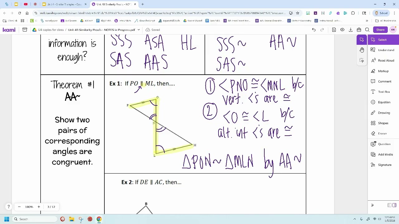 Unit 4 Lesson 8 - Proving Triangles Similar