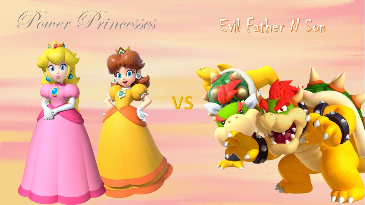Mario Tennis Aces - Peach and Daisy vs Bowser and Bowser Jr (Power Princesses vs Evil Father N Son)