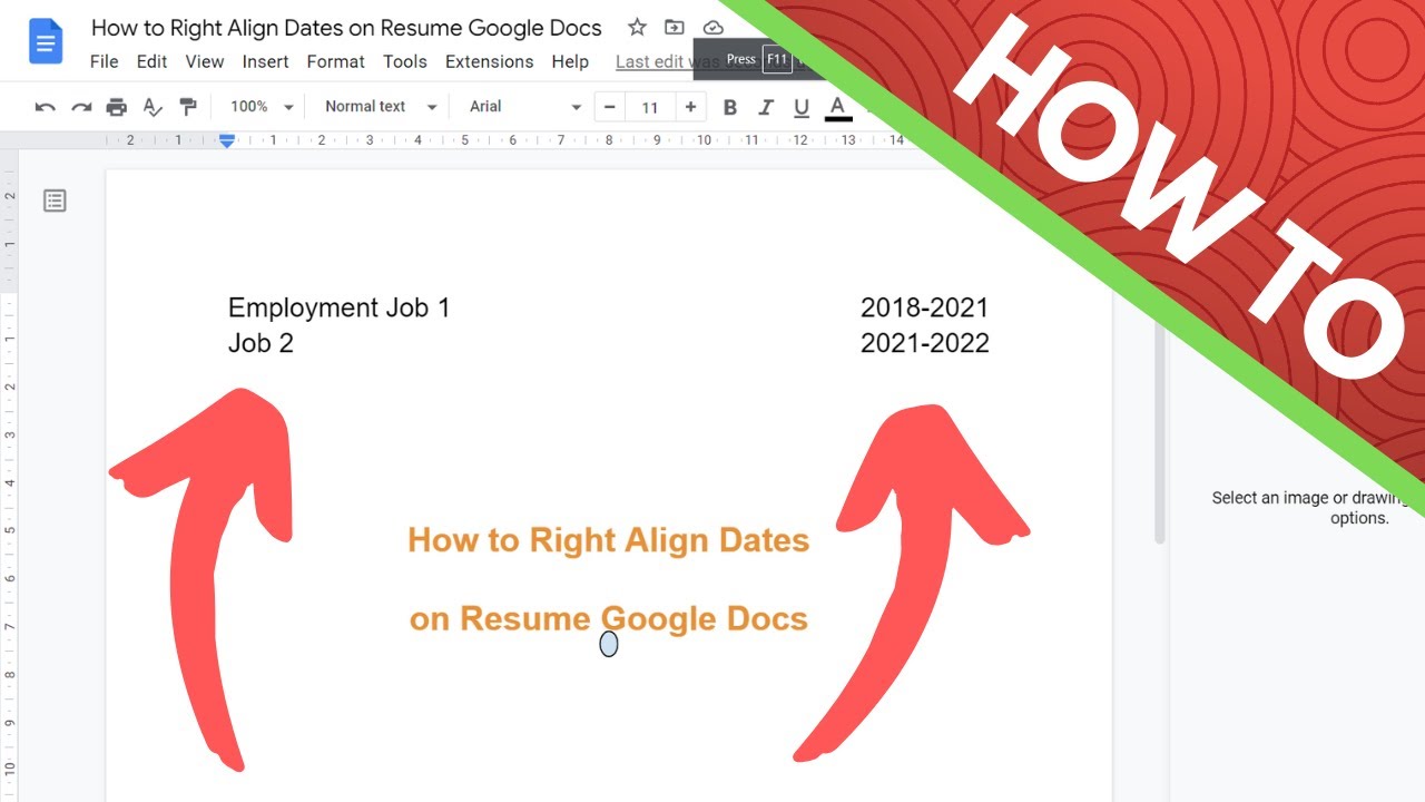 Как выровнять даты в резюме по правому краю (Google Docs)