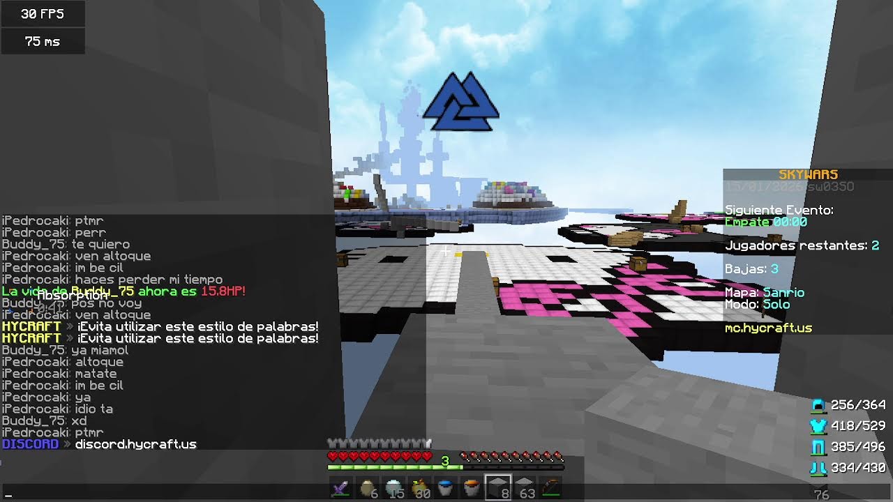 Juego skywars en mc.hycraft.us super tryhard y me concentro mucho