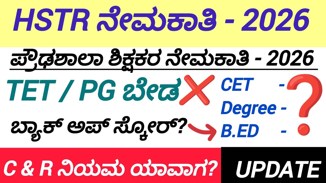 HSTR ನೇಮಕಾತಿ - 2026/C & R ನಿಯಮ/ಬ್ಯಾಕ್ ಅಪ್ ಸ್ಕೋರ್ ಅನುಪಾತ/TET & PG ಬೇಕಾ? New UPDATE 