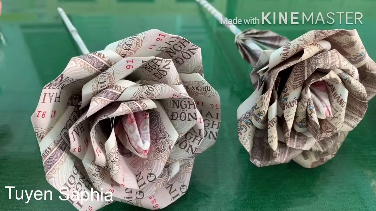 Hướng dẫn xếp hoa Hồng từ tiền cực dễ | Making roses with paper money|