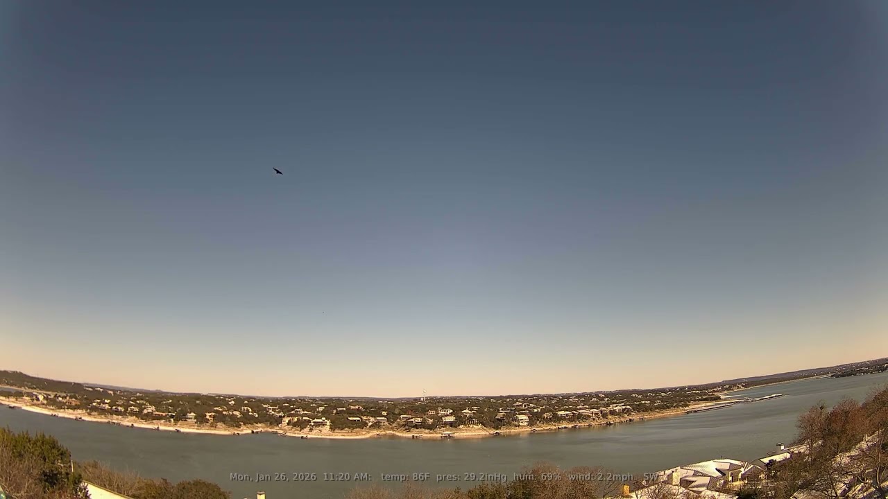 01/26/2026: Lake Travis, Texas (Austin, TX): 4K, 60fps Daily Weather & Boat Traffic Timelapse Video