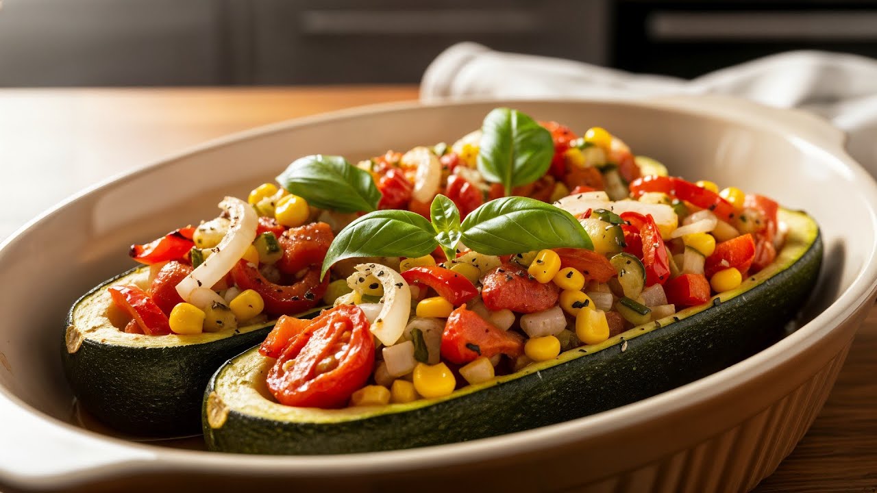 Zucchine al forno ripiene con riso e verdure: Ricetta facile e gustosa!