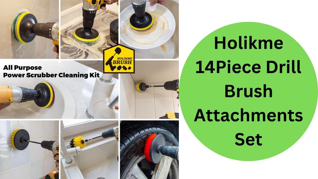 Holikme 14Piece Drill Brush Attachments Set, Scrub Pads & Sponge, Power Scrubber Brush