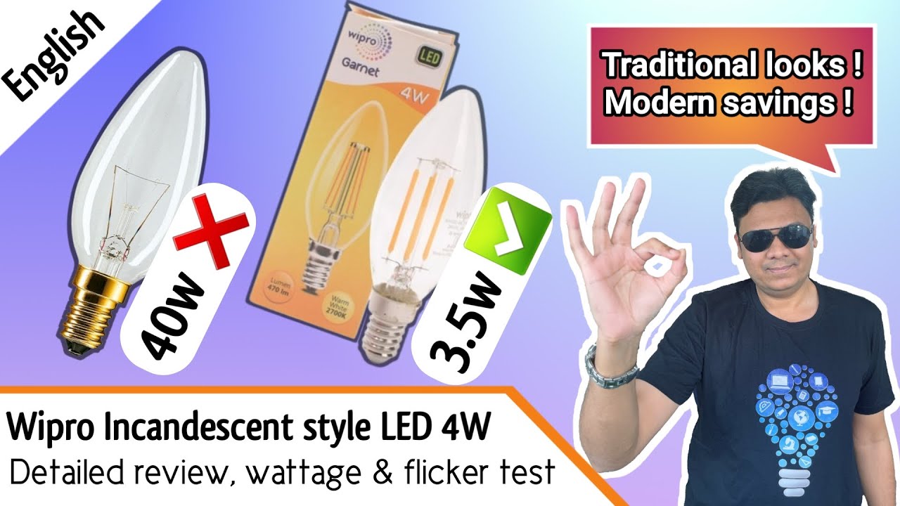 Best Retro LED bulb? Wipro Garnet Filament 4W E14 Review, Power consumption & Flicker test [Eng]