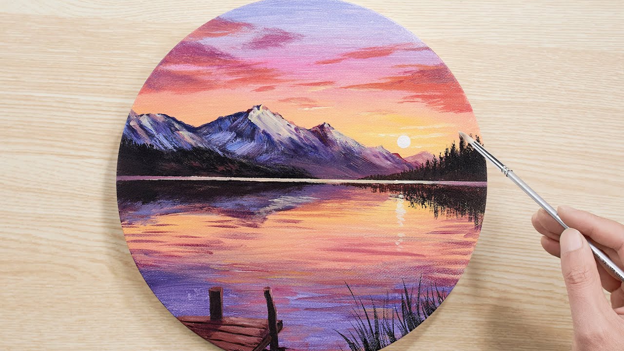 🎨 Painting Snowy Mountains and a Lake at Sunset | Acrylic Step by Step
