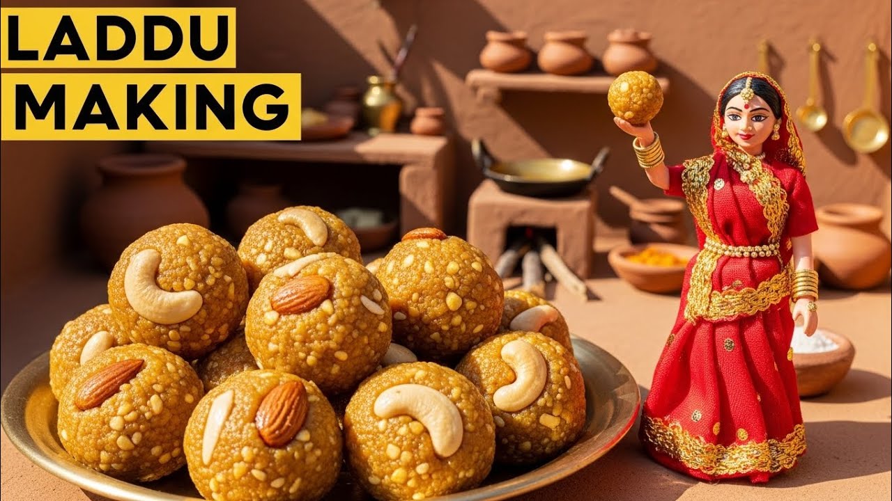 Miniature Doll Laddu Cooking ASMR | Indian Village Tiny Kitchen Sweet Dessert | Satisfying Mini Food
