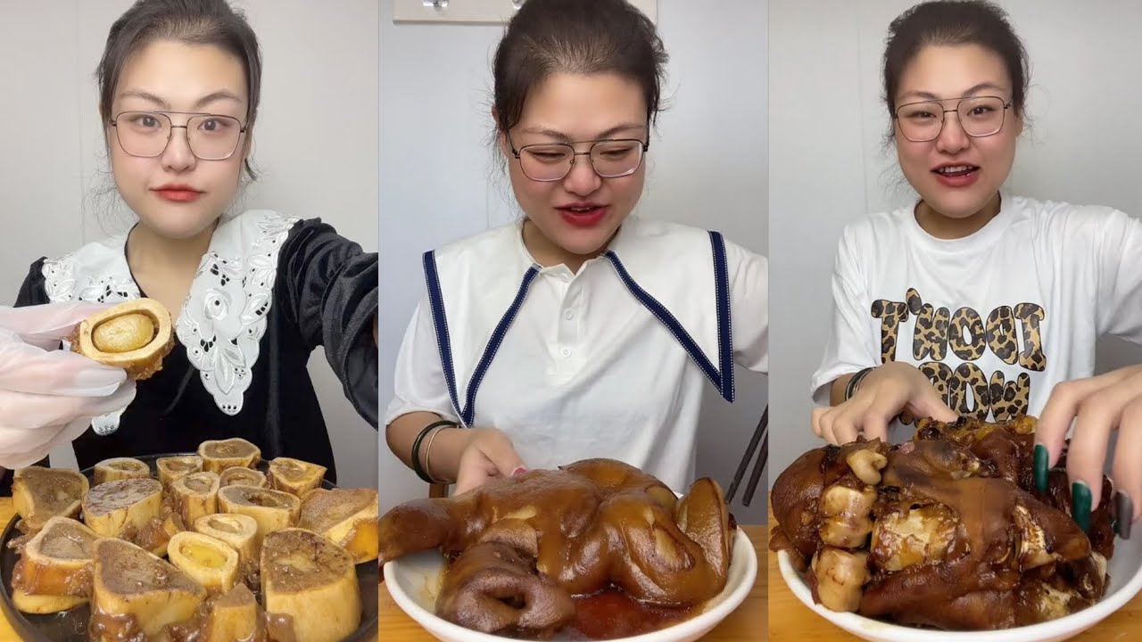 Mukbang Challenge:Eat cow tongue belly rib belly pork skin roll 🥐#mukbang #yummyfood  #eatingsounds