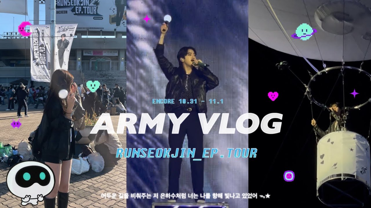 [ 아미로그 ] 도전✊🏻콘서트의 마지막 여정🩵 • 달려라석진 • 달석콘브이로그 • 런석진 앙콘 • 사운드체크 • 석짱이는 하늘을 날아🪽 . *・ﾟ ☾ ₊☆