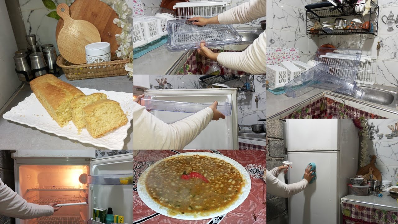 روتين صباحي عامر حداكة💯 تنظيف و تعقيم ثلاجة👌كيك يومي بالحامض🌸روتين لالة الحادكة فالعواشر♥️
