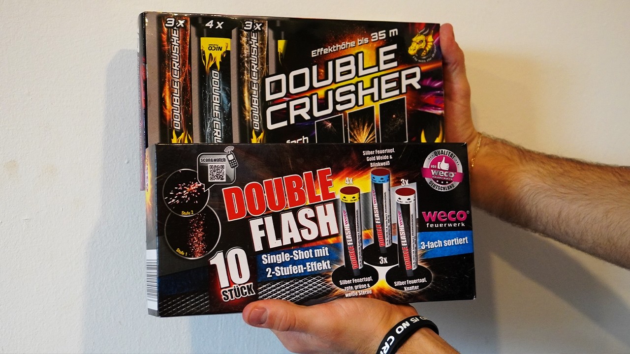 Bombenrohr-Vergleich: Double Crusher vs. Double Flash | Lidl Feuerwerk