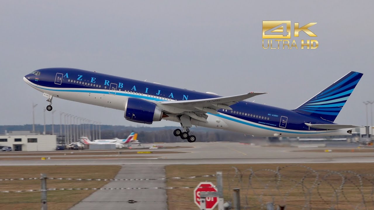 Boeing 777-200LR from Azerbaijan Airlines 4K-AI001 departure at Munich Airport #SIKO #msc2024