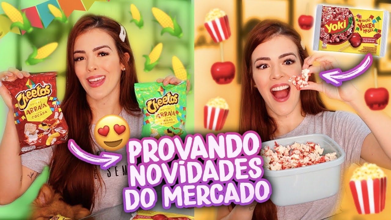 PROVANDO NOVIDADES DO MERCADO | Cheetos Arraía, Pipocade Maçã do Amor, Hershey's de Pink Limonade