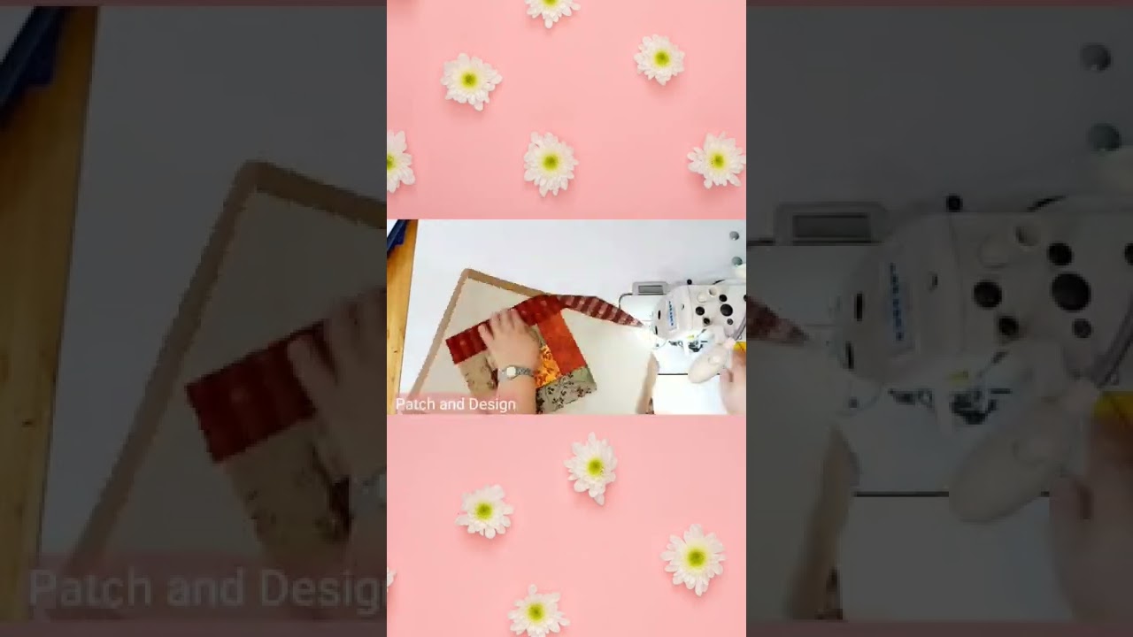 individual patchwork de tela, t&eacute;cnica log-cabin.