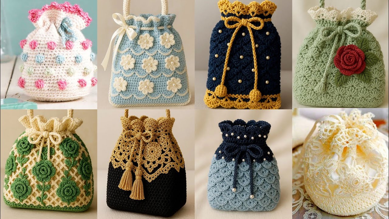 Handmade applique crochet mini bags/Easy to carry comfortable potli pouchs ideas/Crochet pouch bags 