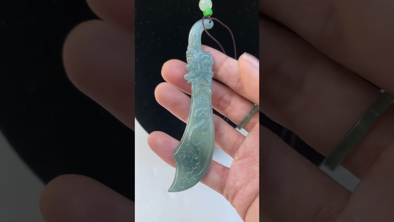 Jadeite Jade light Green Pendant necklace wealth dragon sword 