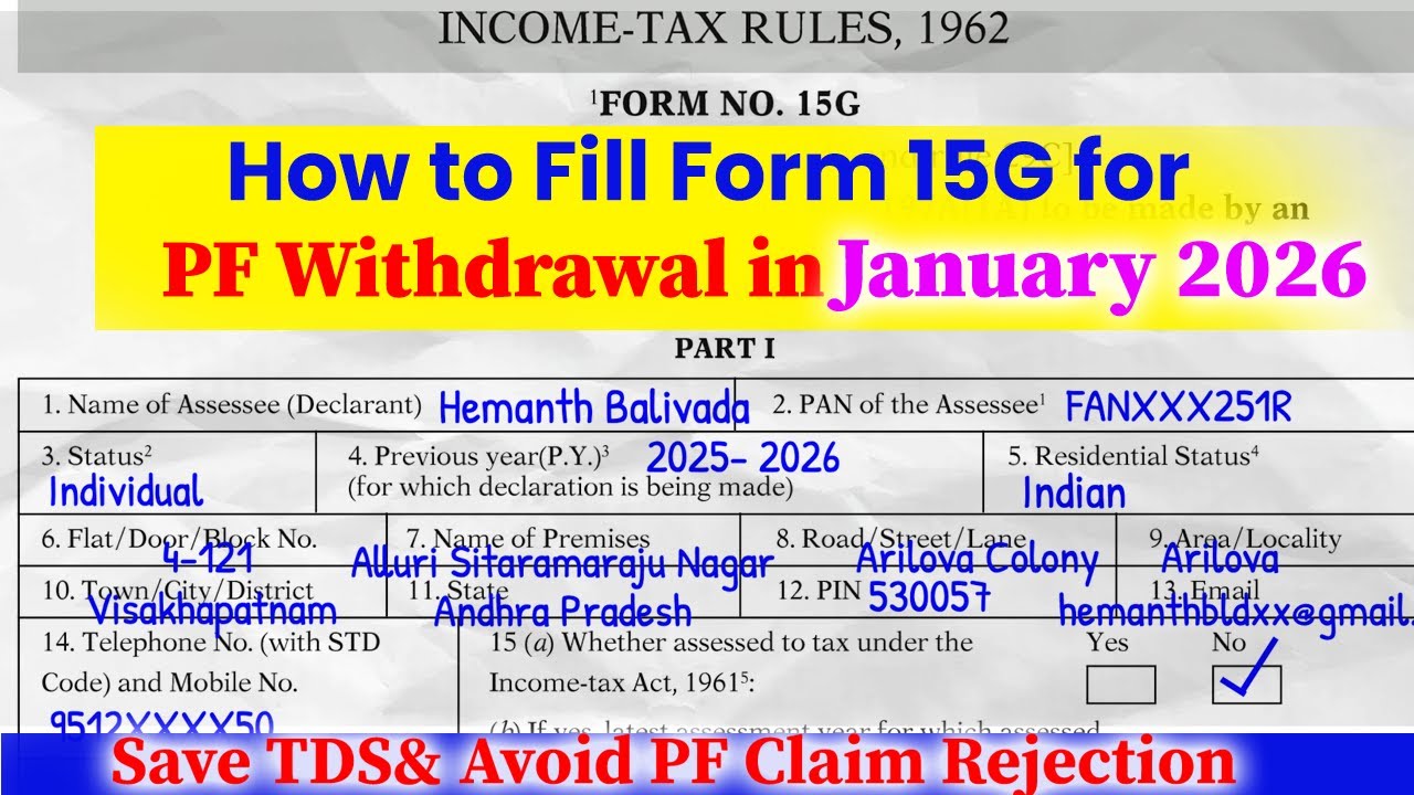 How to Fill Form 15G for PF Withdrawal in January 2026 | Sample Filled Form 15G for PF
