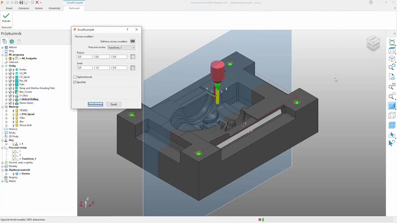 Autodesk PowerMill - Zrcadlení projektu