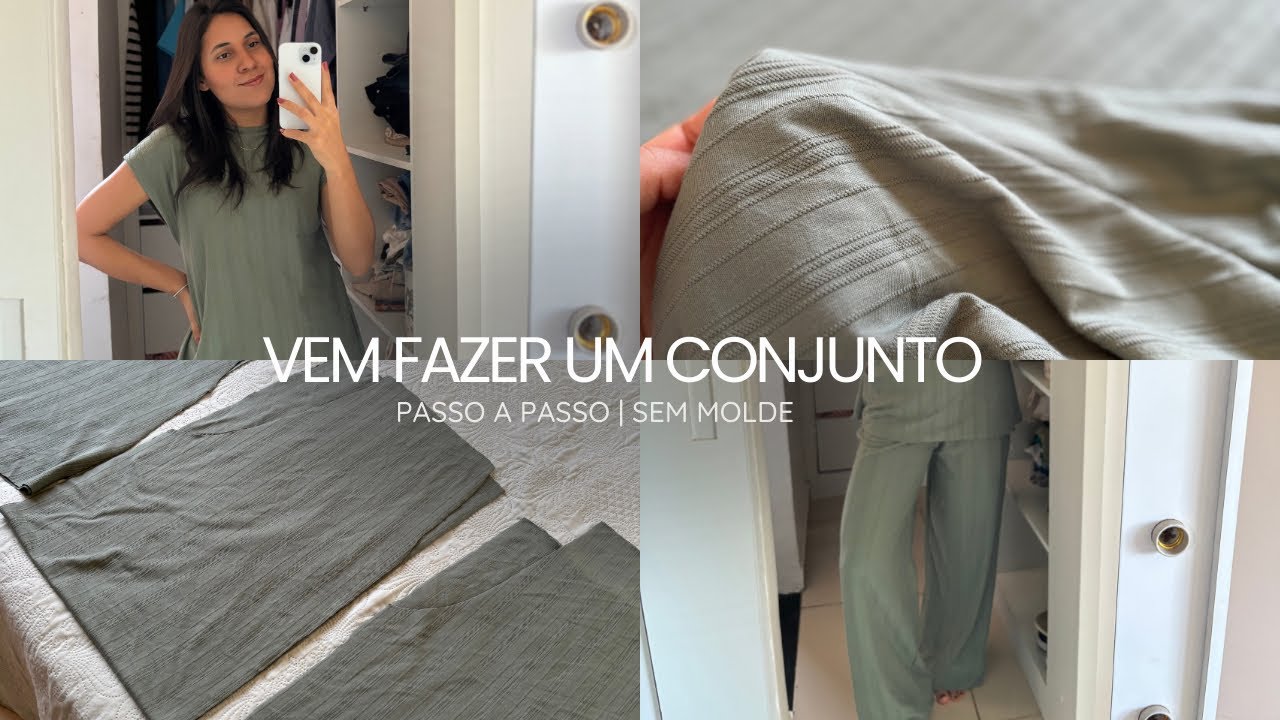 Como fazer calça pantalona | Passo a passo do conjunto | Sem molde 