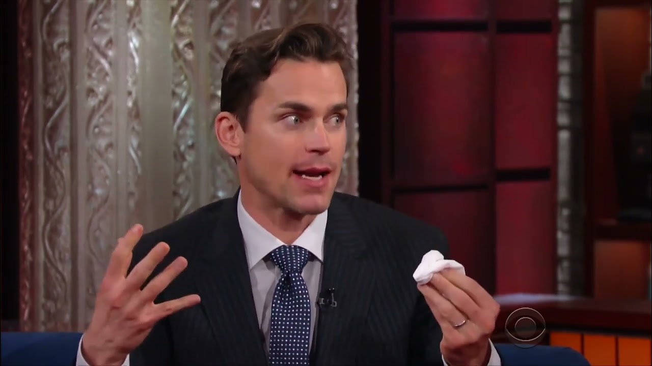 Matt Bomer Has Chocolate On His Mouth And Stephen Colbert Wipes It Off