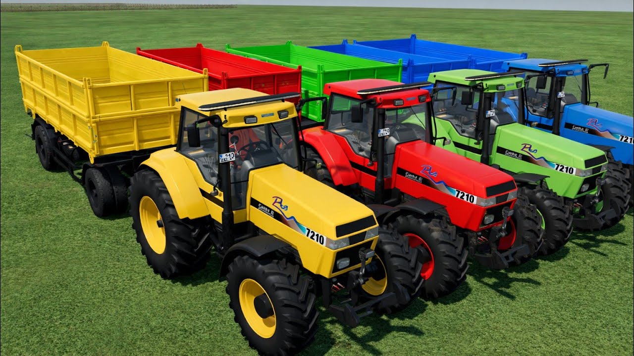 2Farming Simulator 2025 🚜 4 Color Tractors with 4 Trailers | 4K Ultra HD FS25