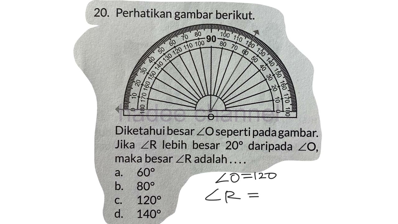 Perhatikan gambar berikut,diketahui besar sudut k seperti pada gambar,jika sudut r lebih besar 20 da