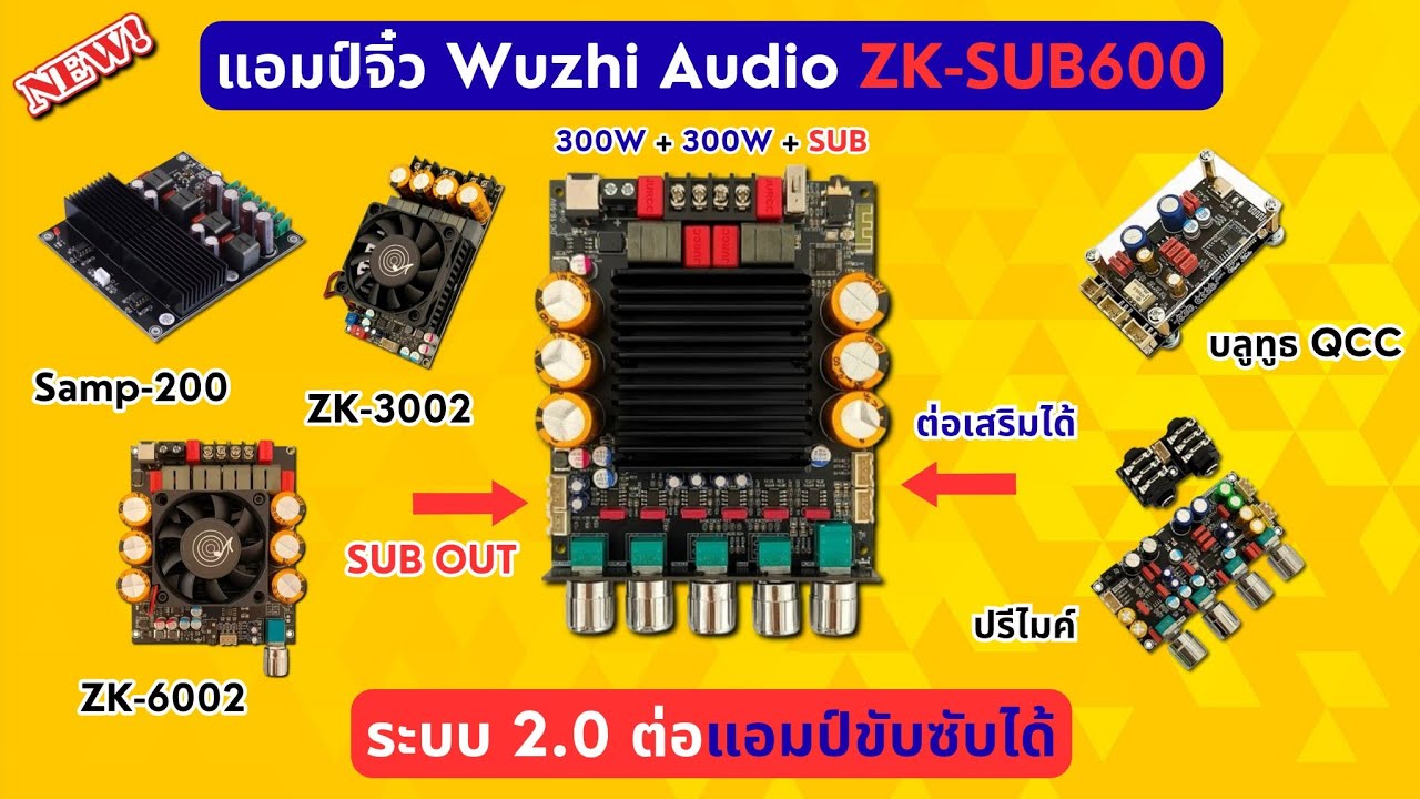 #แอมป์จิ๋ว 600W (2.0CH + SUB) Wuzhi Audio ZK-SUB600 ต่อซับแอมป์ขับซับ ZK-3002, ZK-6002, SAMP-200 ได้