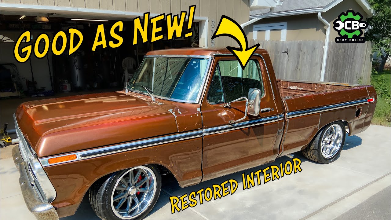 1975 Ford F150 Interior Restoration - DIY Headliner - New Carpet, Seat Cover, Steering Wheel & More!