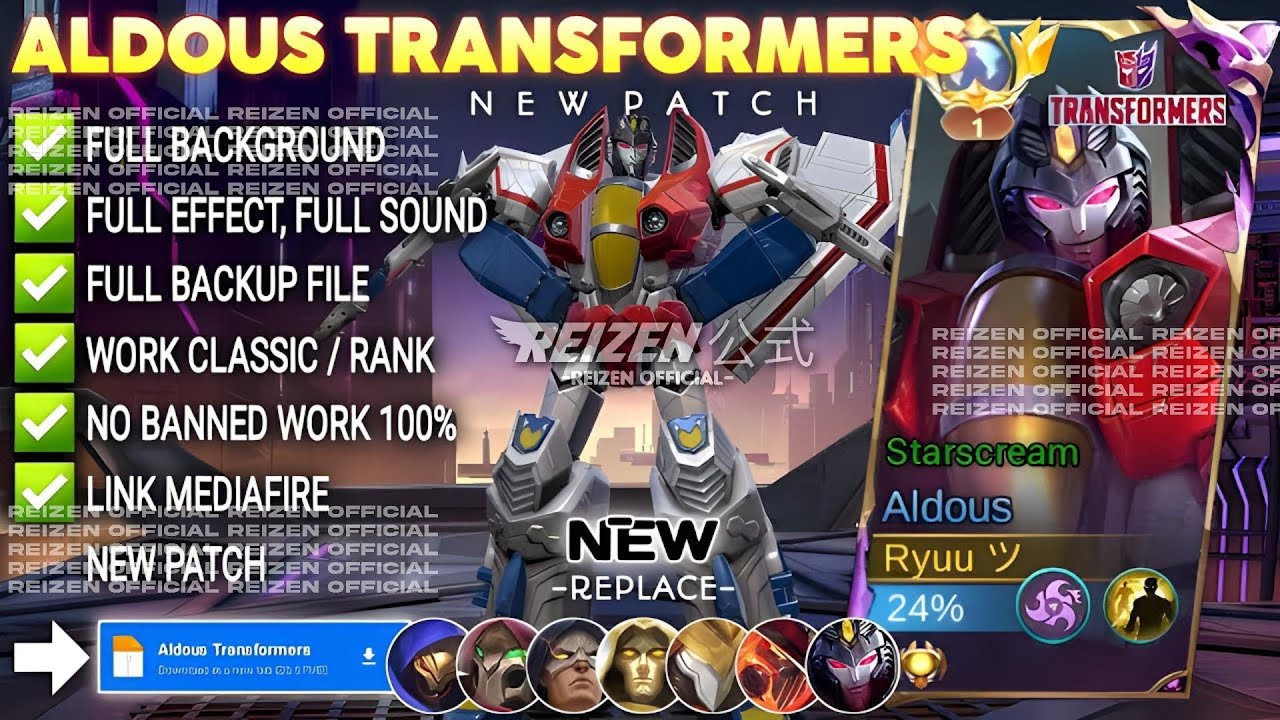 UPDATE Script Skin Aldous Transformers - Starscream No Password | Full Effect Voice | Patch Terbaru