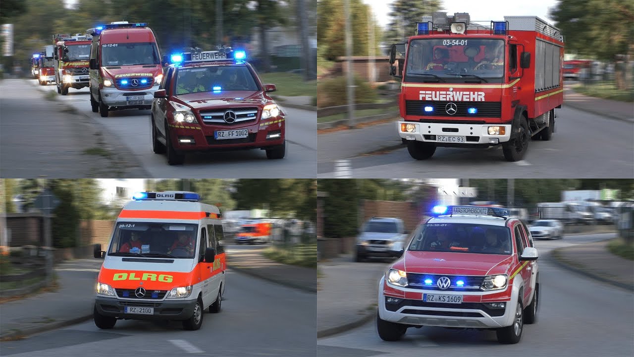 [Gefahrgutübung in Störfallbetrieb] Einsatzfahrten Feuerwehr und Rettungsdienst in Geesthacht