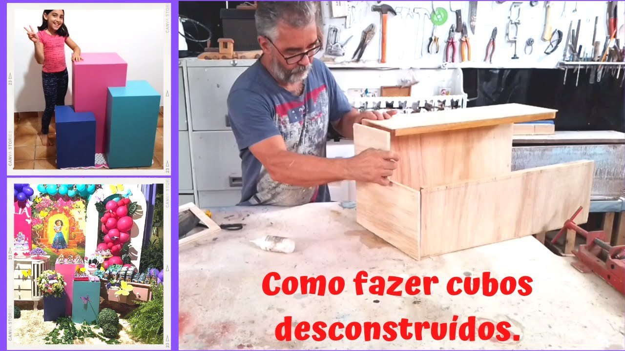 Como fazer trio de cubos encaixáveis para decoração de festas..