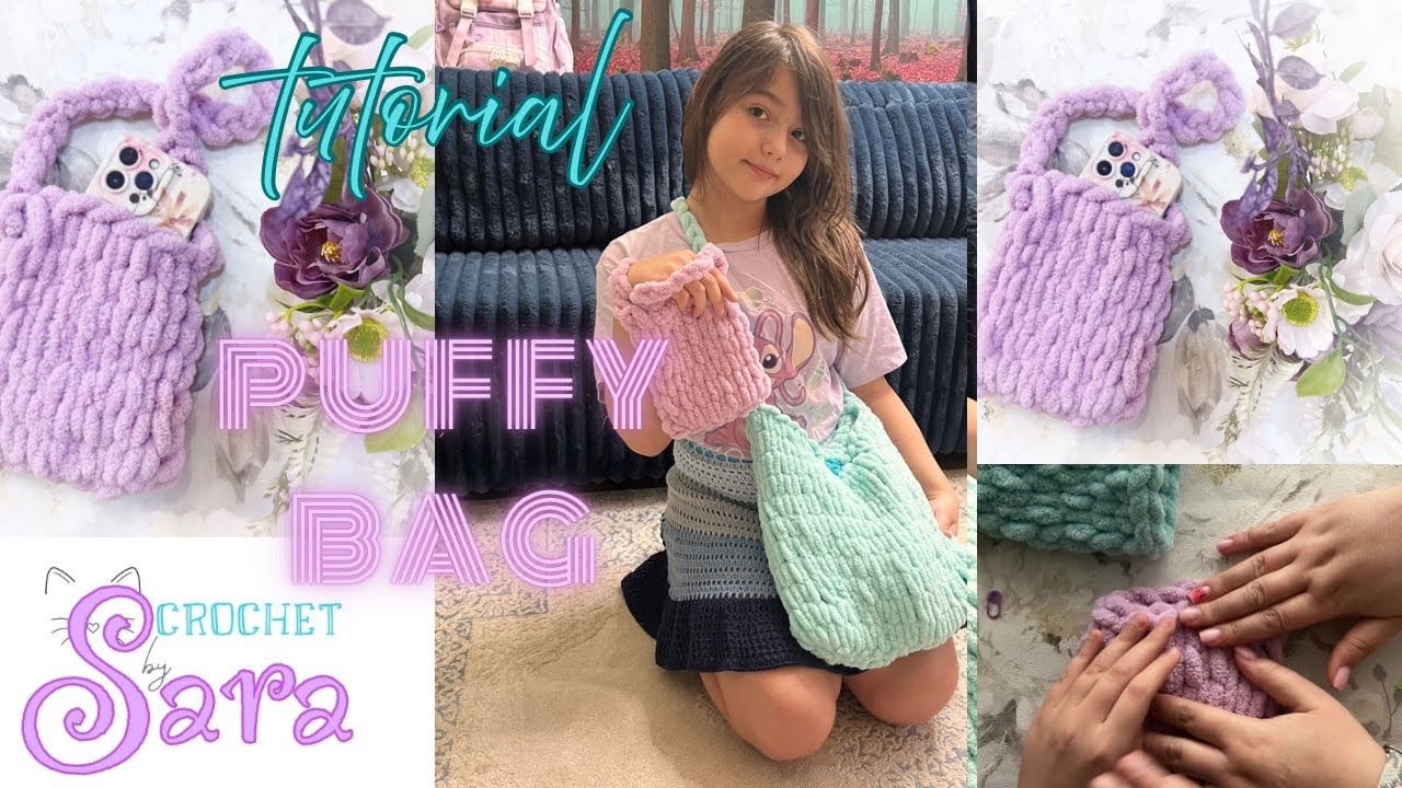 Puffy bag. Tutorial complet după ideea Sarei, fără andrele sau croșeta, doar cu degetele.