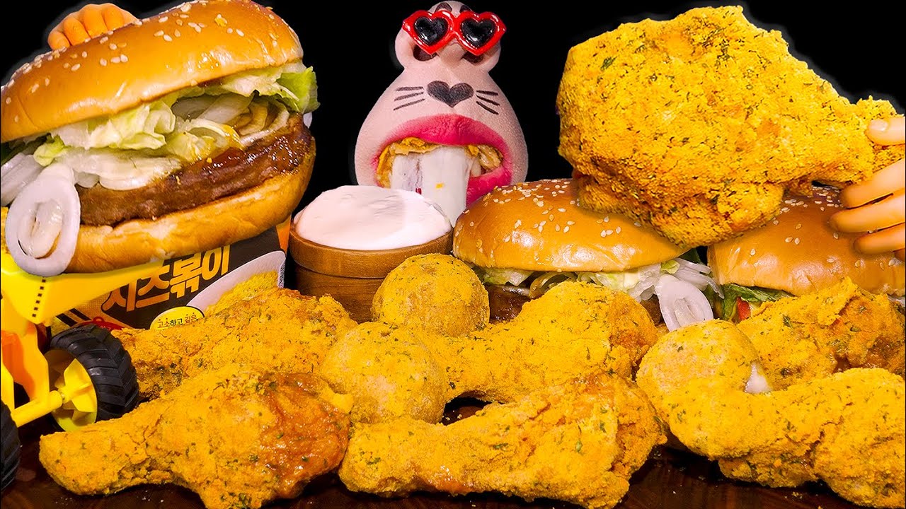 Куриные шарики с сыром, сырный рамен, чизбургер! 🧀 ASMR Mukbang
