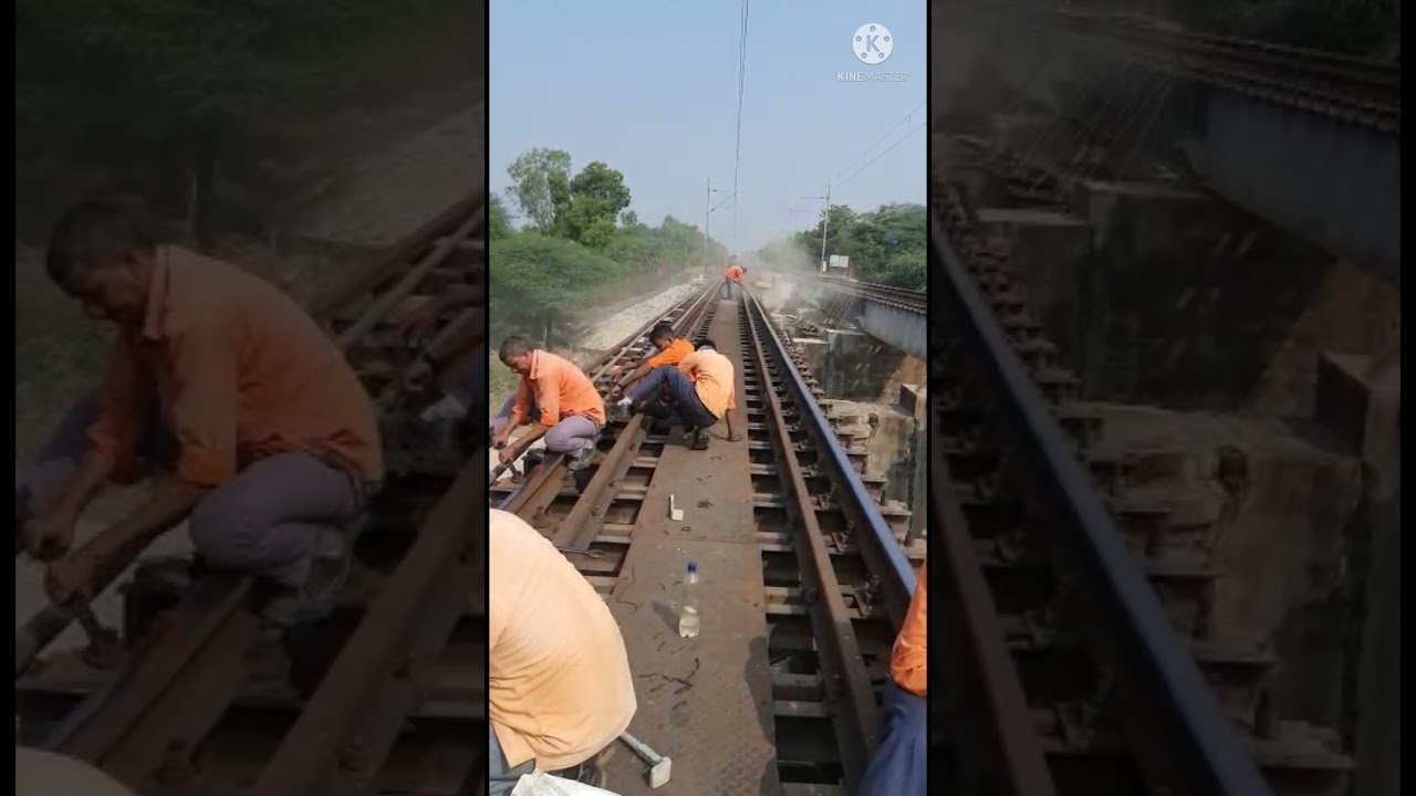#Indian railway, Bridge maintenance work by trackman (hardwork & dangerous work) ,Rly staff. 🙏🙏🙏