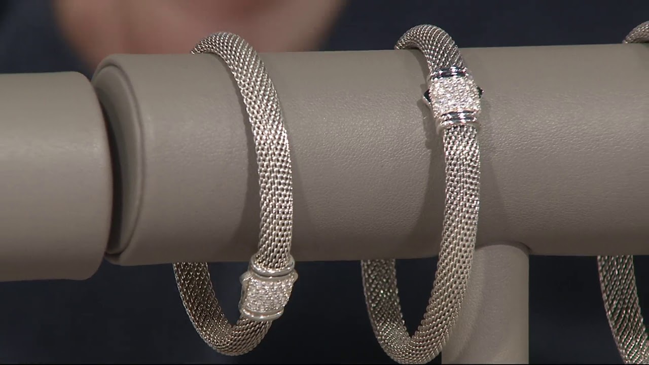 JAI Sterling Silver Mesh Bracelet w/ Pave Gemstone Clasp on QVC