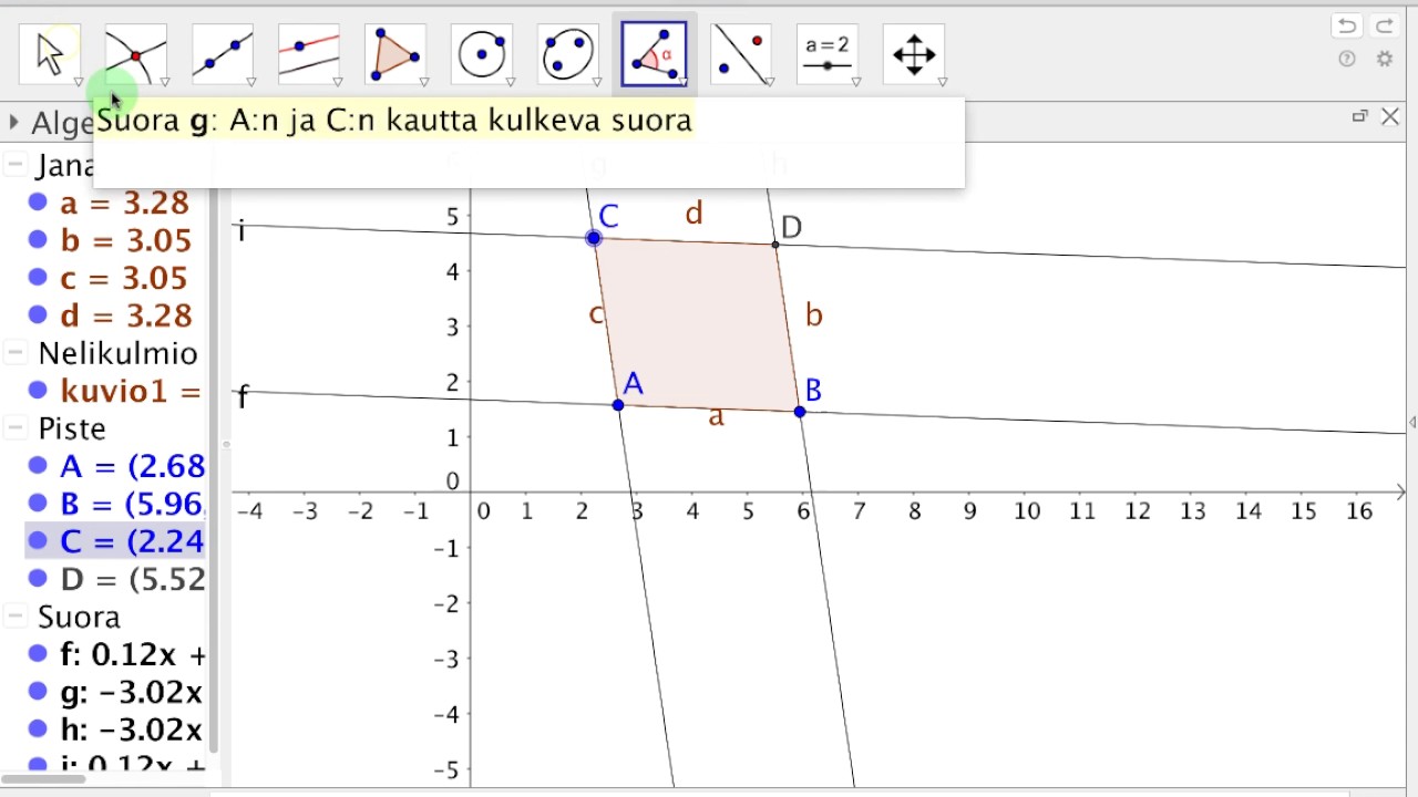 MAA3/MAB3 & GeoGebra: Suunnikkaan konstruktio