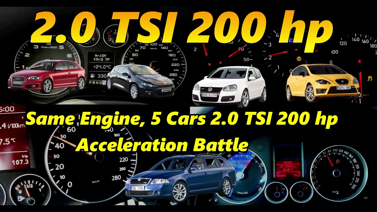 Same Engine, 5 Cars – 2.0 TSI 200 HP Acceleration Battle