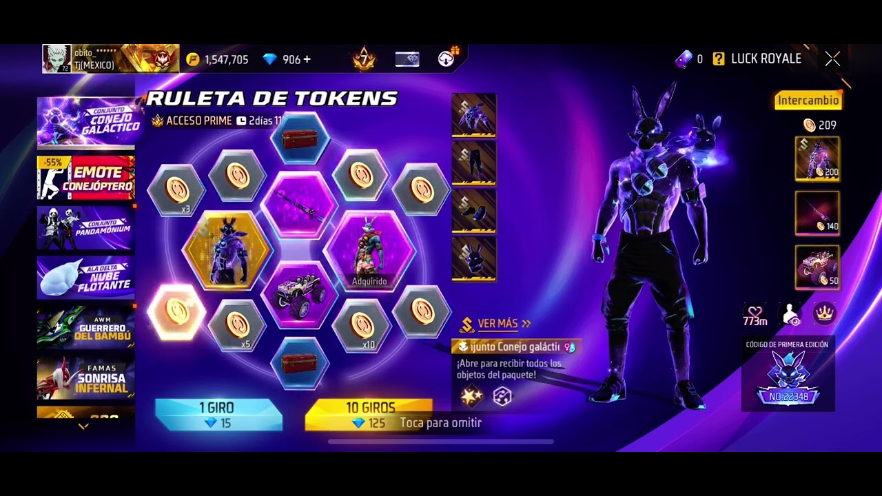Sacando la skin del conejo galáctico 