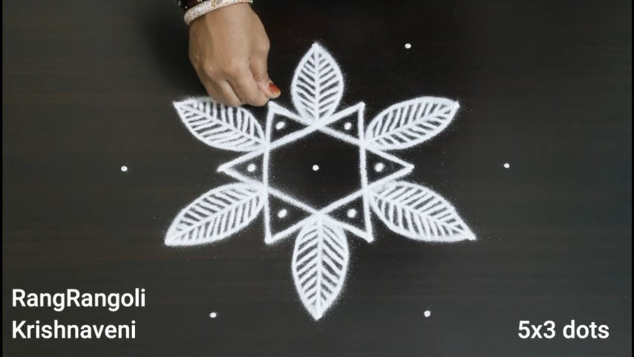 Daily Rangoli Designs🍀5x3 dots Creative Muggulu🍀Easy Kolam🍀RangRangoli Krishnaveni