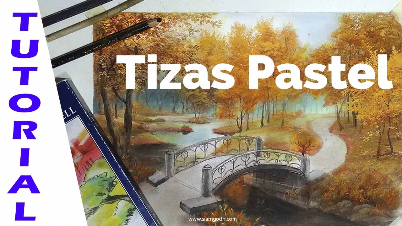 🎨 Aprende como DIBUJAR paisaje con TIZAS PASTEL 🎨 Paisaje de otoño con lago