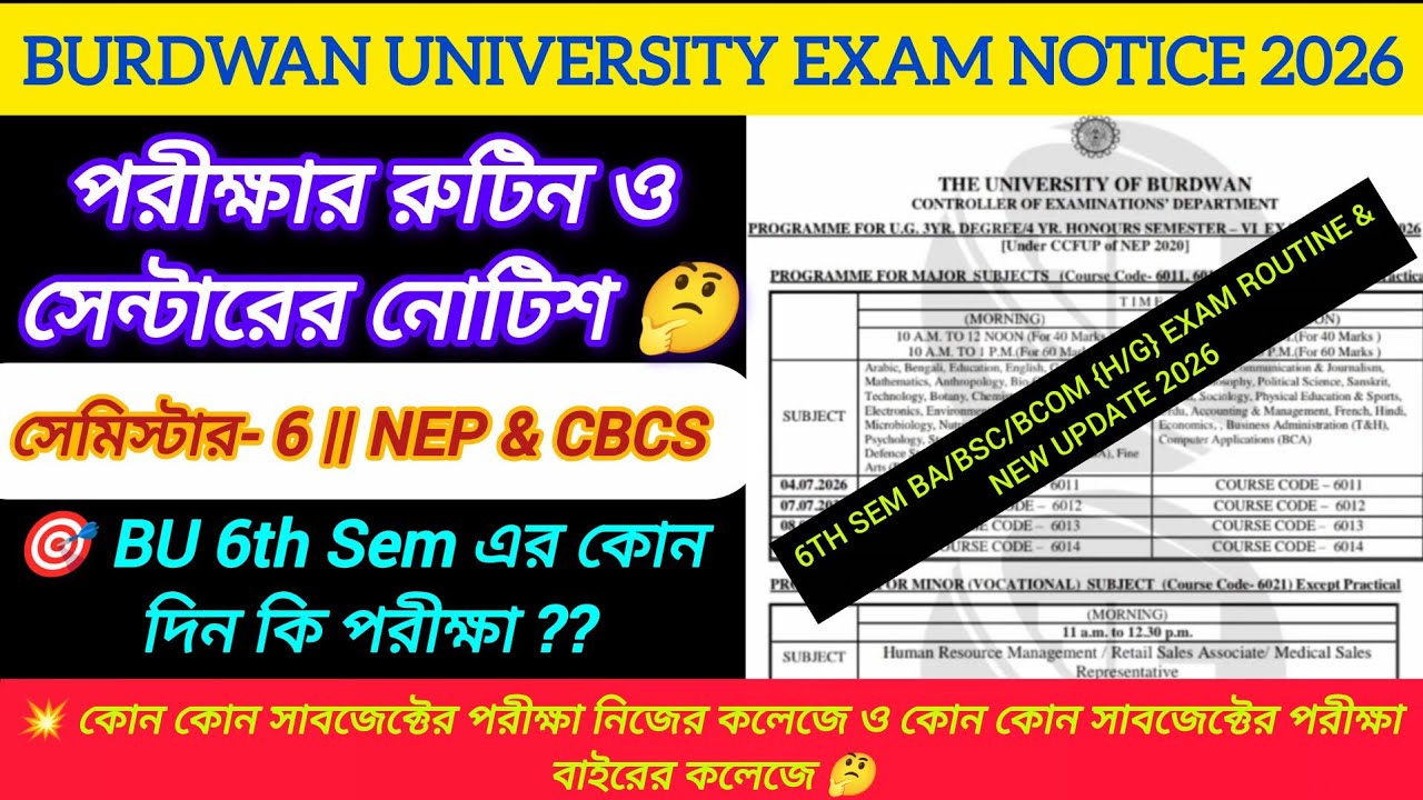 Burdwan University 6th Sem Exam Date 2026 || 6th Sem Exam Routine Published 2026 Burdwan University