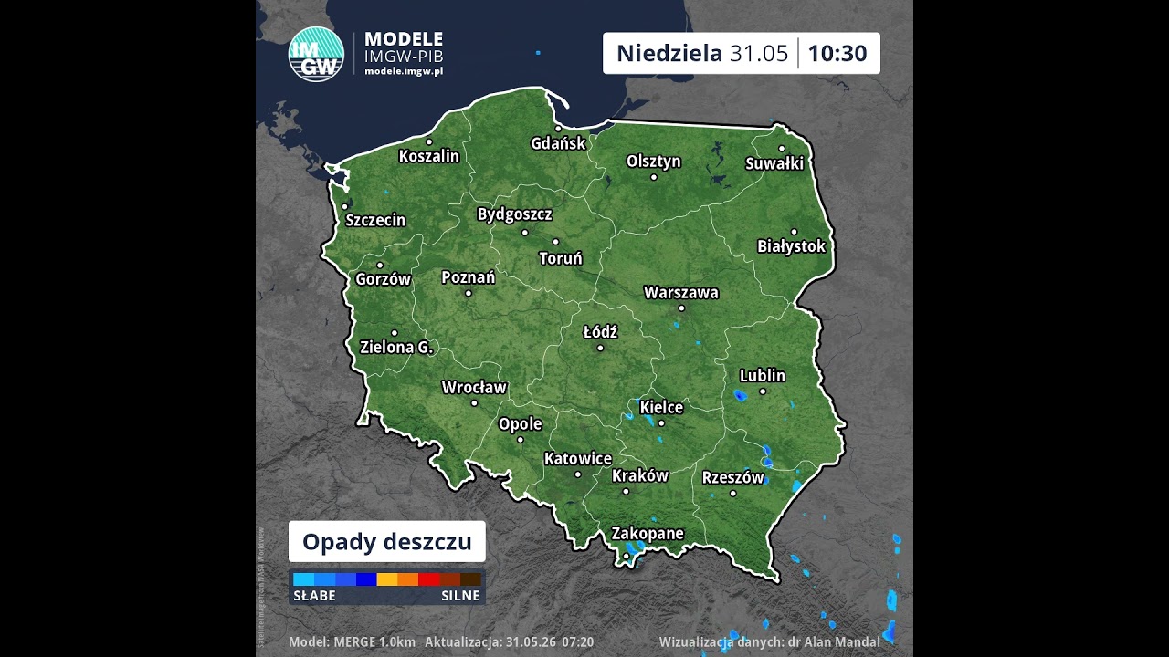 Prognoza opadu na 8 godzin (Model MERGE) 31.05.2026 #ostrzeżenia  #imgw  #ostrzeżenia  #news