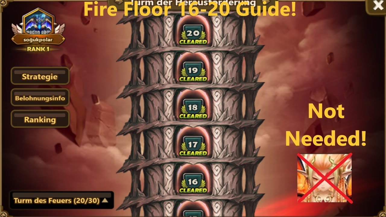 SummonersWar Tower of FIRE [Guide] 16-20  |  NO Daphnis Needed for 20!